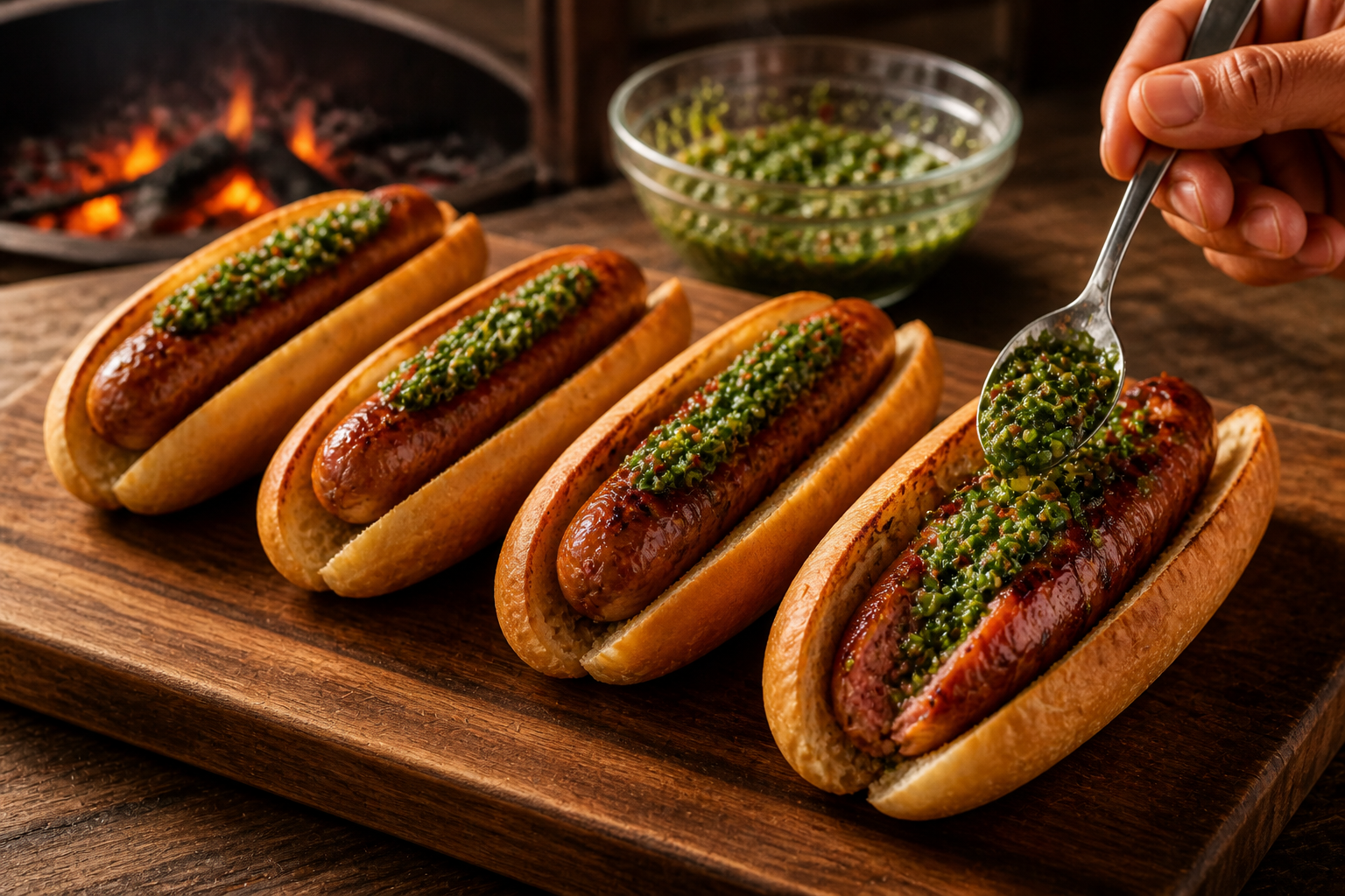 Montar los choripanes para preparar Prepara Choripán Argentino con Chimichurri, un clásico de Argentina