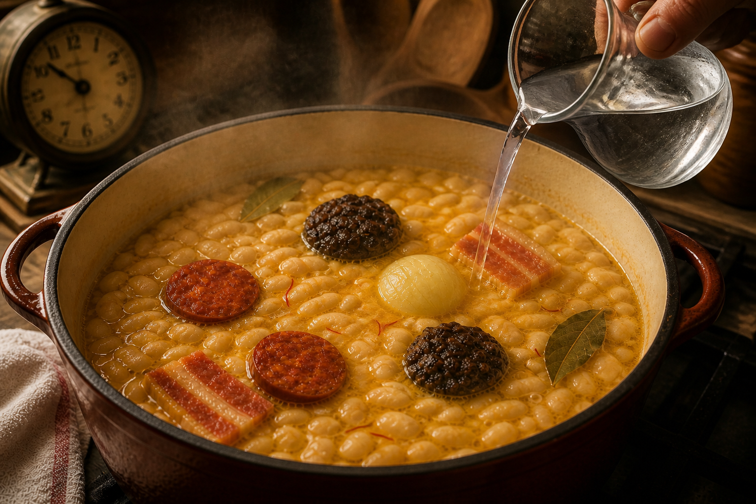 Añadir agua fría para preparar Prepara Fabada Asturiana, un clásico de España