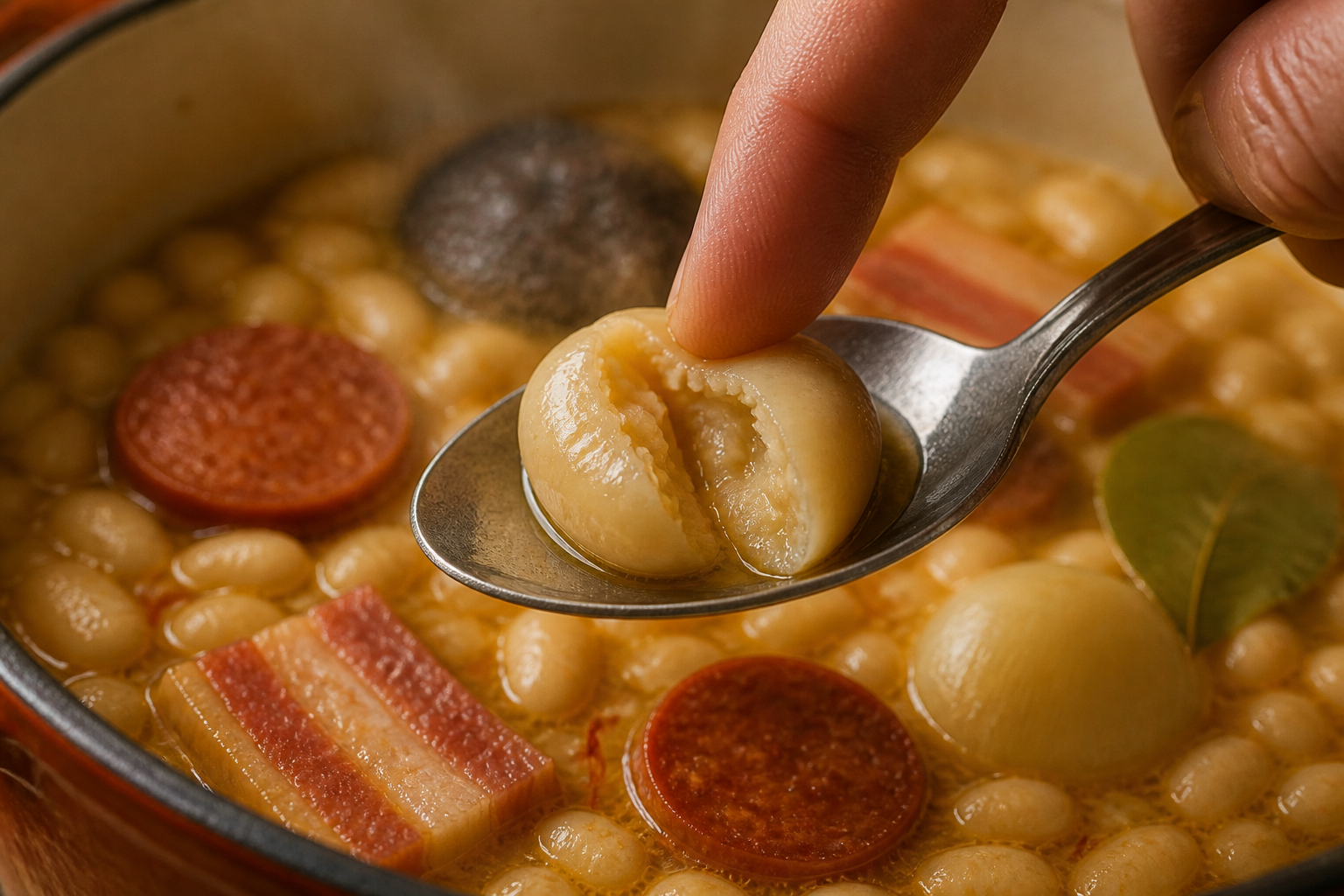 Comprobar el punto para preparar Prepara Fabada Asturiana, un clásico de España