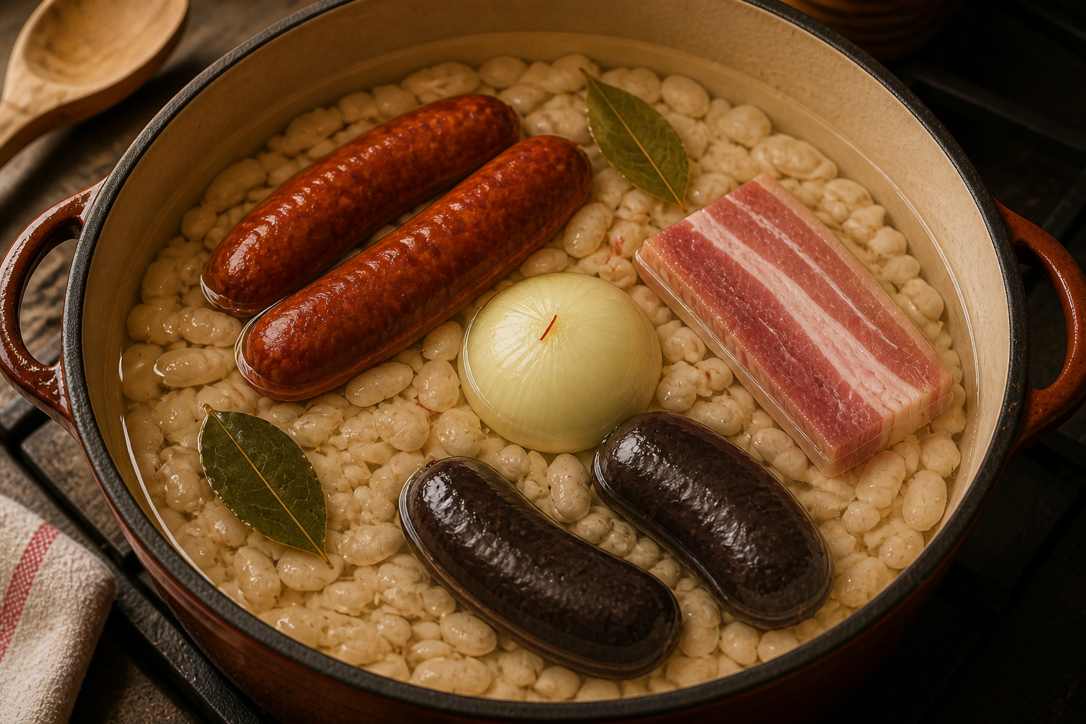 Montar la olla para preparar Prepara Fabada Asturiana, un clásico de España