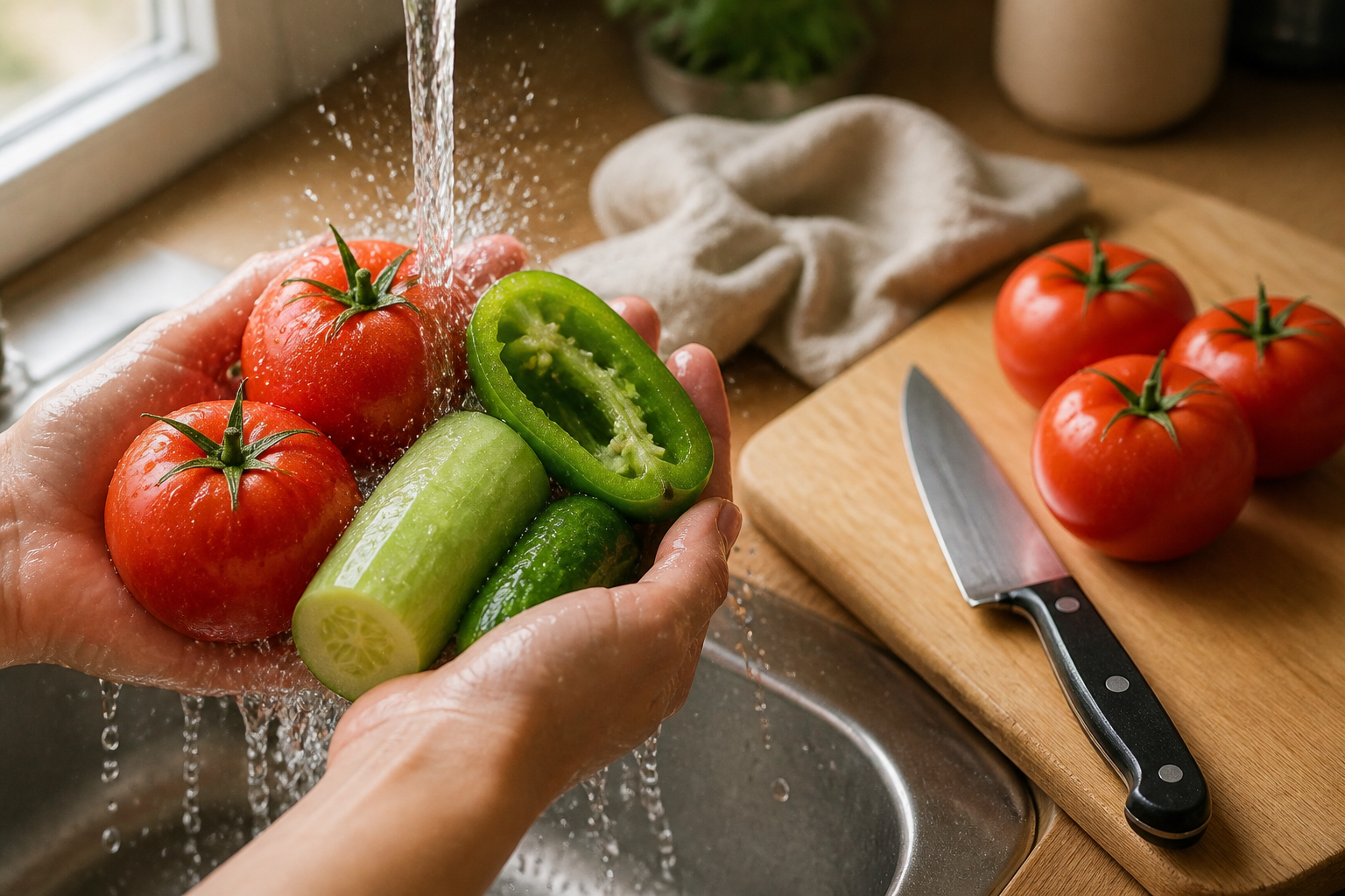Lavar las verduras para preparar Prepara Gazpacho, un clásico de España