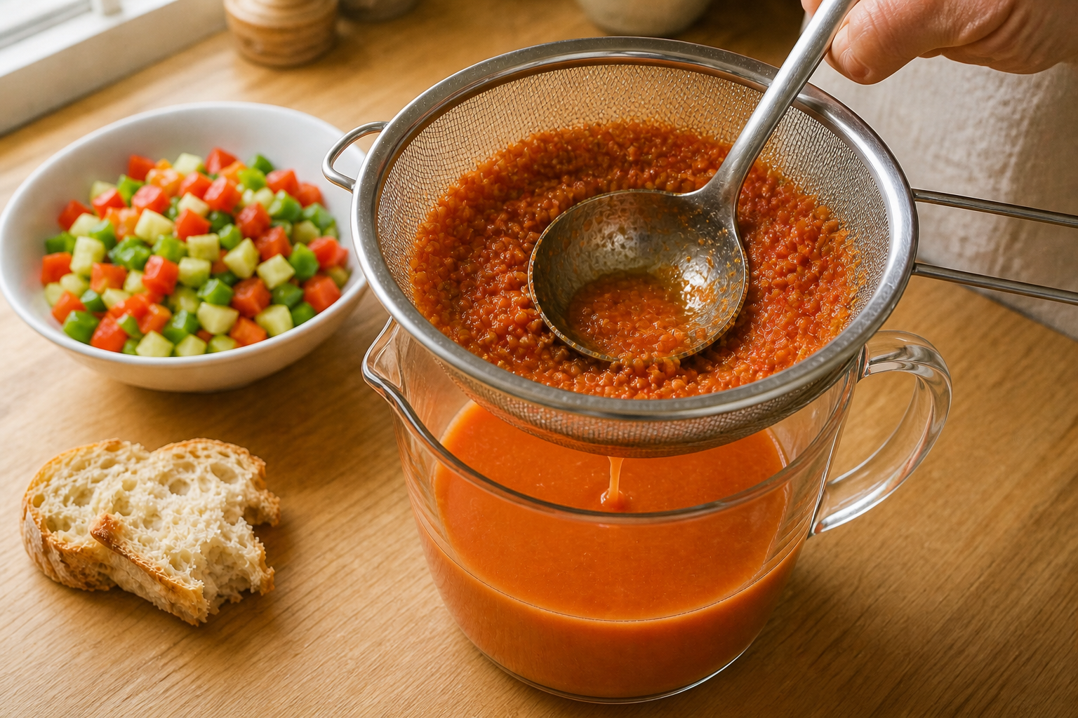 Colar la preparación para preparar Prepara Gazpacho, un clásico de España