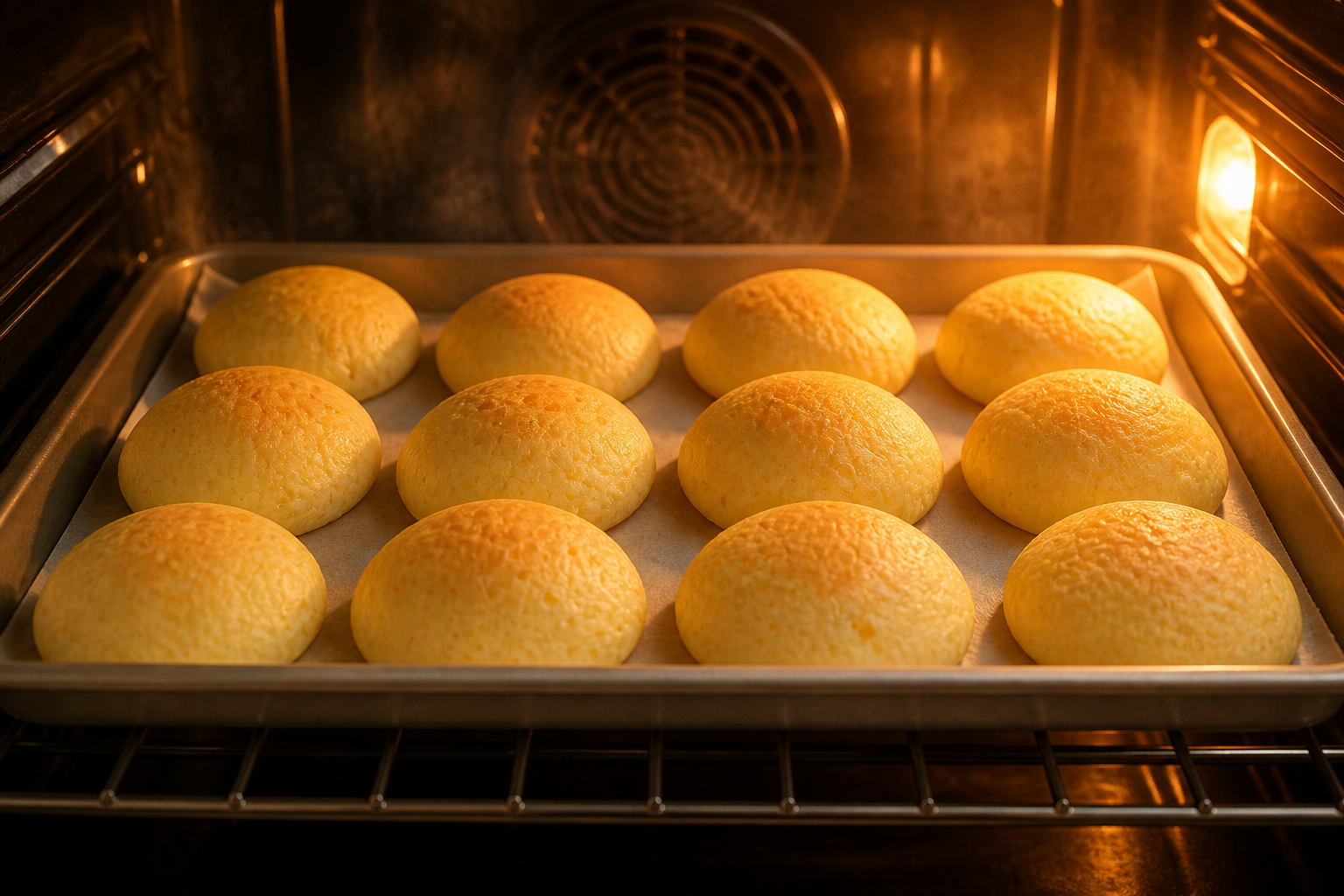 Hornear hasta dorar para preparar Prepara Pandebono Colombiano, un clásico de Colombia