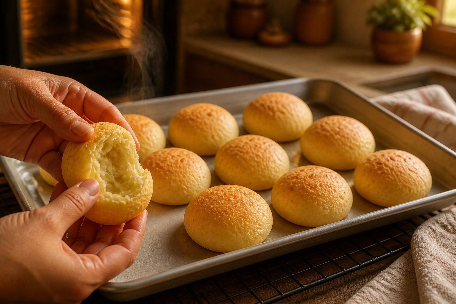 Reposar y servir tibios para preparar Prepara Pandebono Colombiano, un clásico de Colombia