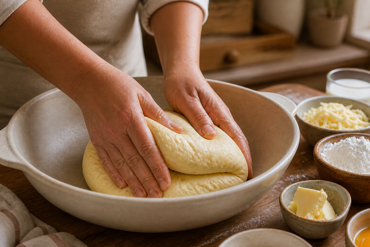 Amasar hasta homogeneizar para preparar Prepara Pandebono Colombiano, un clásico de Colombia
