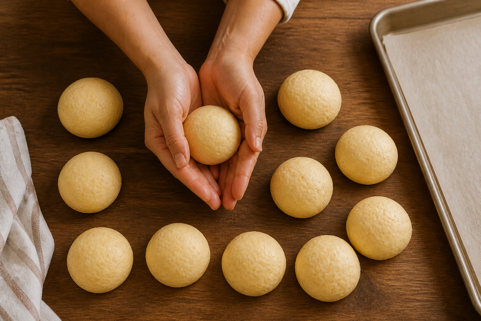 Dividir y formar bolas para preparar Prepara Pandebono Colombiano, un clásico de Colombia