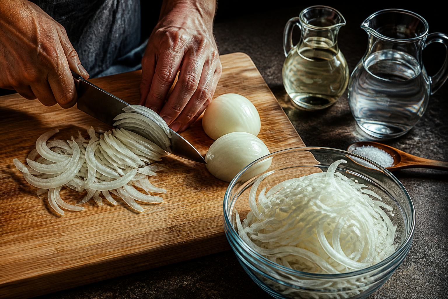 Encurtir la cebolla para preparar Quesillo Nicaragüense: receta tradicional de Nicaragua fácil y deliciosa