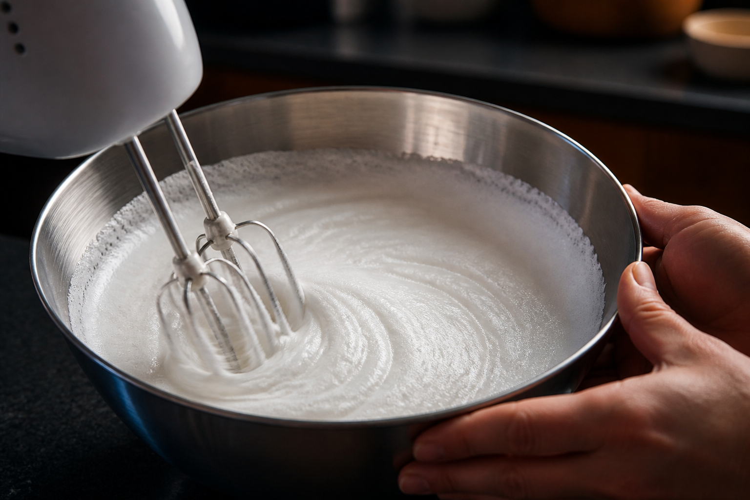 Formar la espuma para preparar Receta de Macarrones Franceses
