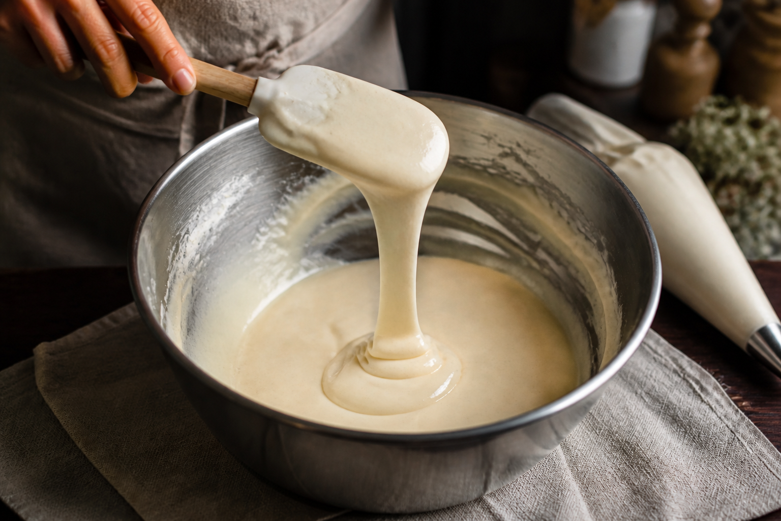 Comprobar la textura para preparar Receta de Macarrones Franceses