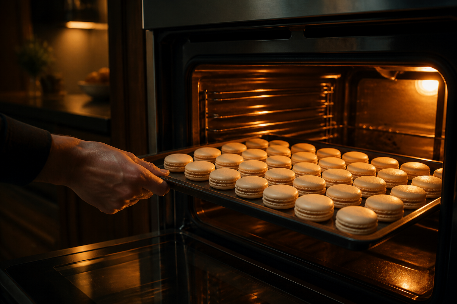Hornear los macarrones para preparar Receta de Macarrones Franceses