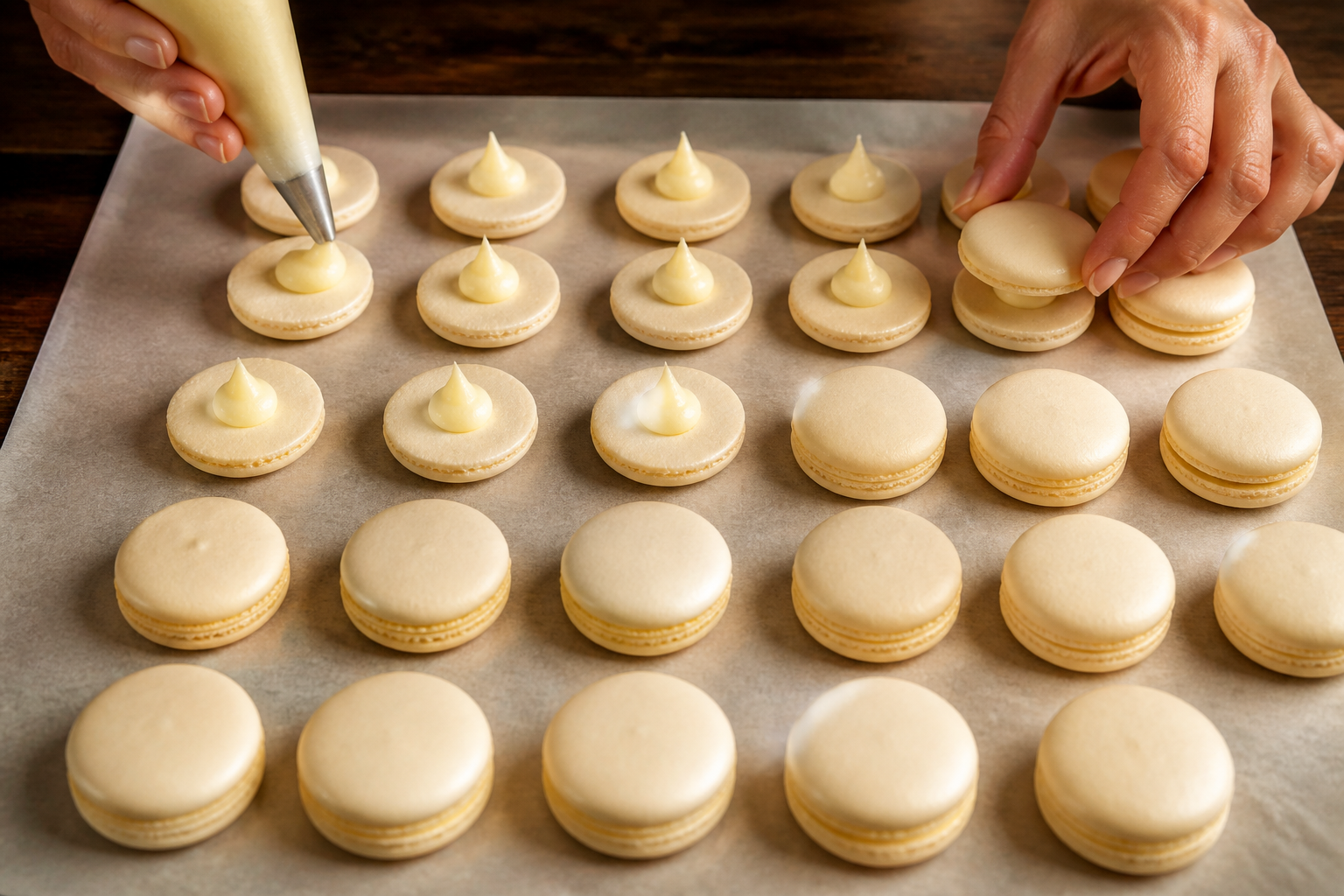 Rellenar y cerrar para preparar Receta de Macarrones Franceses