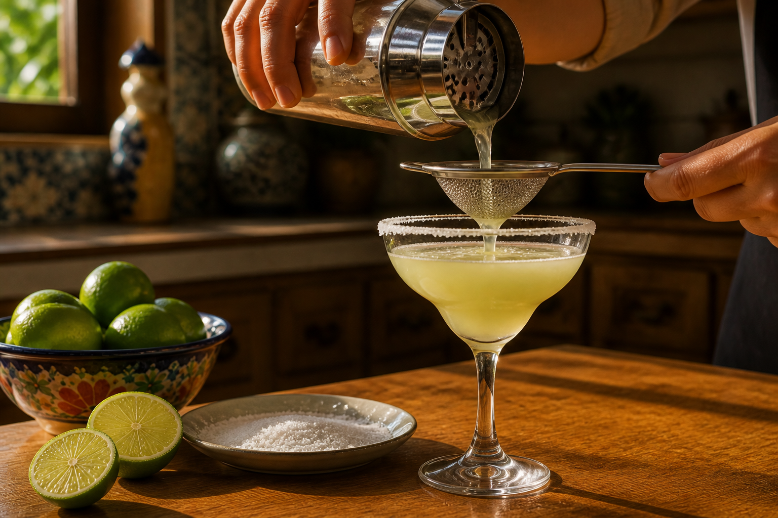 Colar la bebida para preparar Tequila Margarita Cocktail