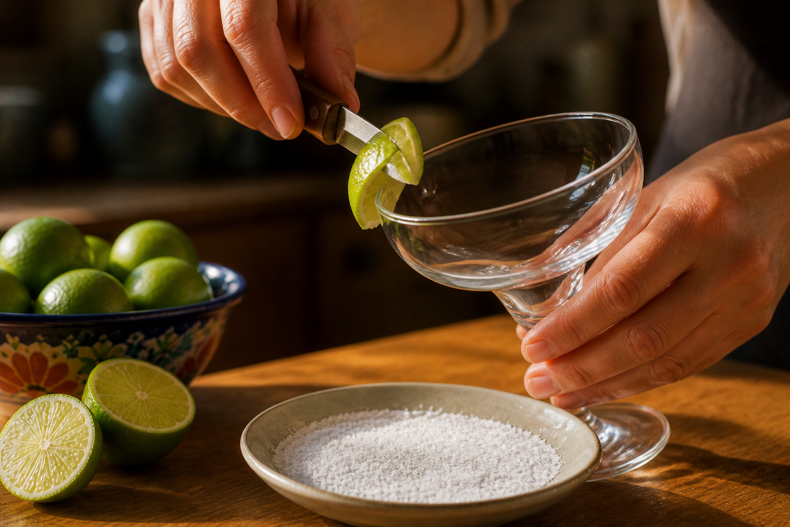 Preparar el borde para preparar Tequila Margarita Cocktail